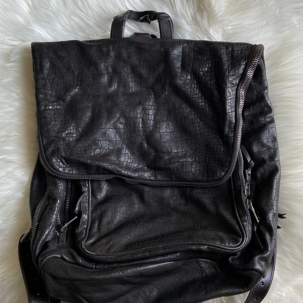 John Varvatos Croc-embossed Leather Mens Backpack In Black